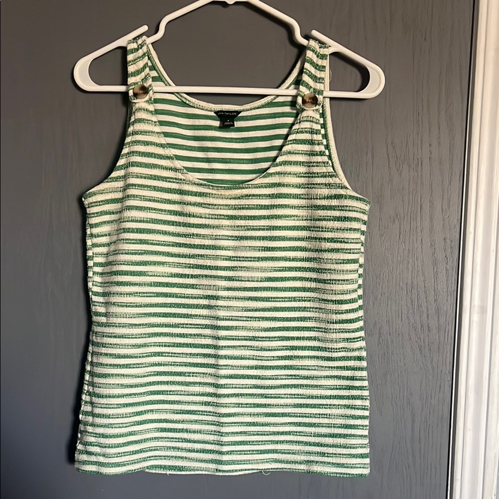Ann Taylor Green and White Fitted Tank Top